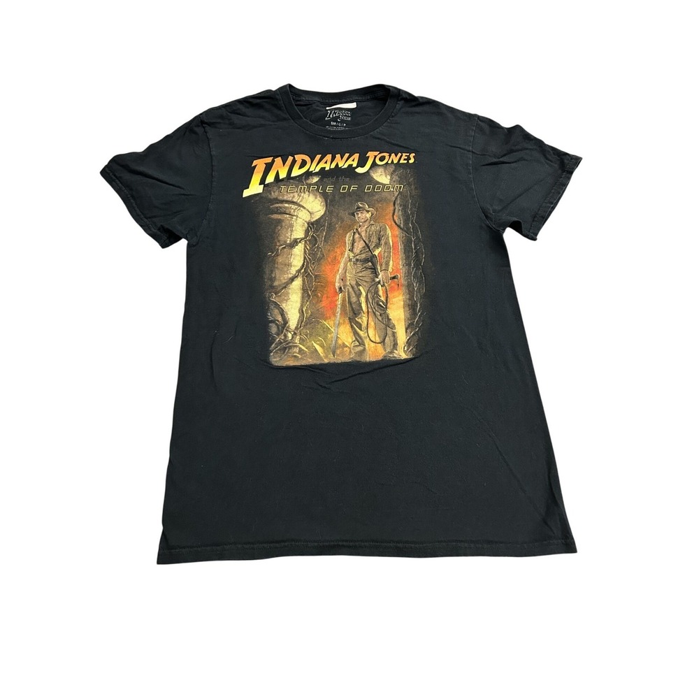 VTG Indiana Jones Temple of Doom TShirt Mens Small Black Excellent Movie Graphic